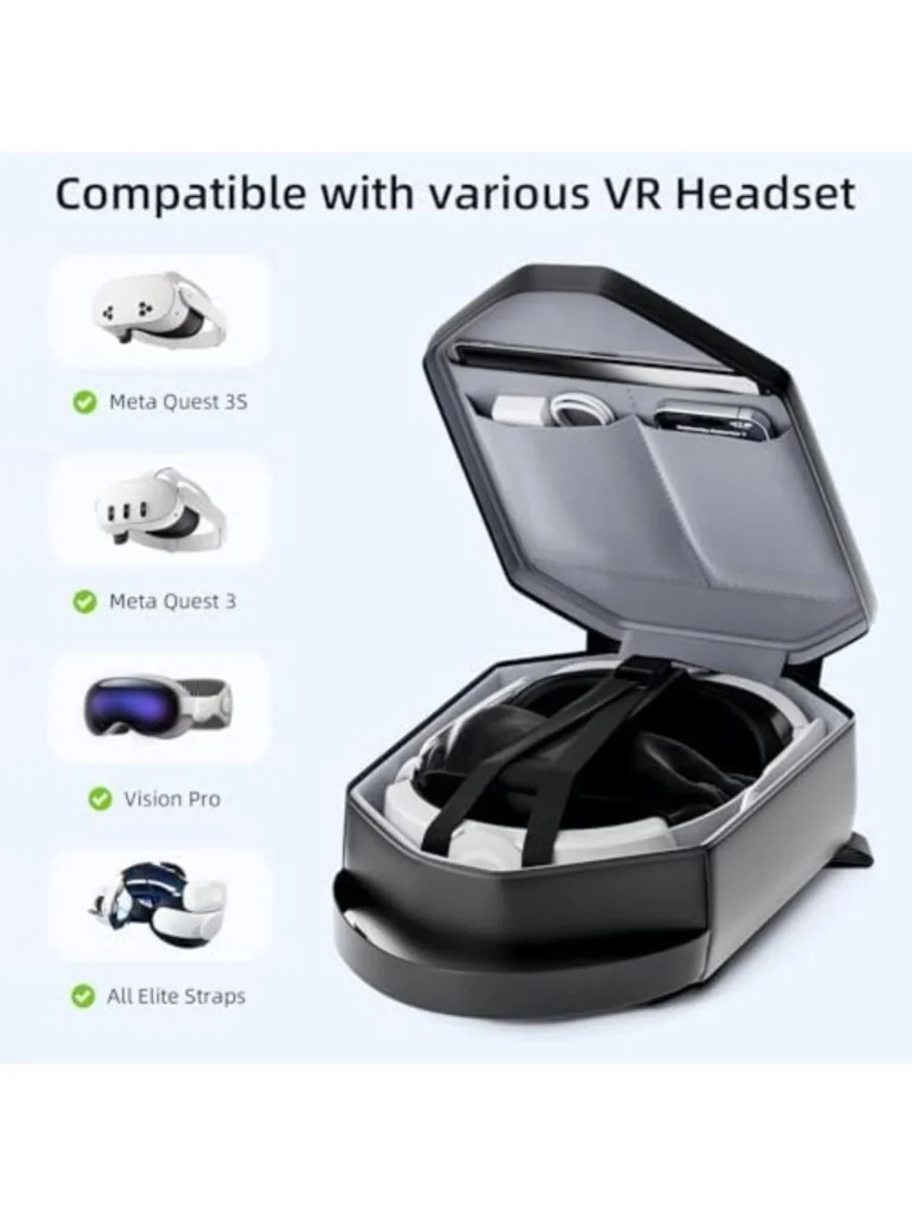 VR Carrying Case for Meta Quest 3/2 - Fits BOBOVR & KIWI Straps, Travel Ready
